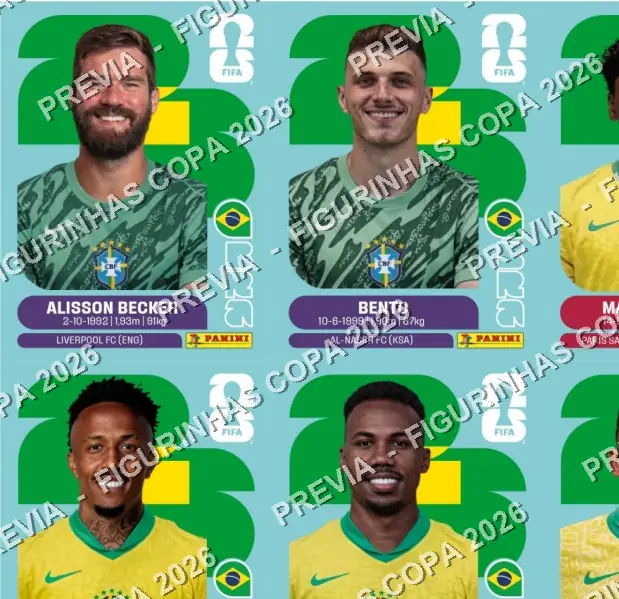 Trecho do álbum da Copa 2026 com as figurinhas dos craques