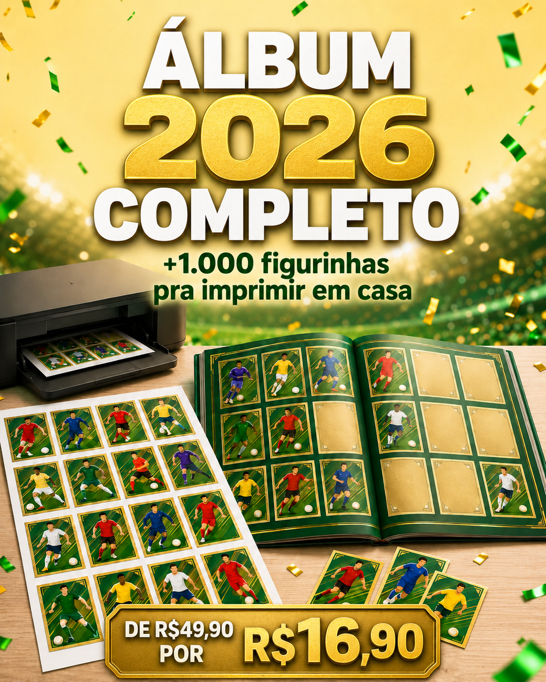 Kit de figurinhas para imprimir em casa — álbum 2026 completo