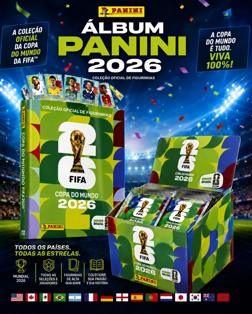 Álbum da Copa do Mundo 2026 com figurinhas para imprimir